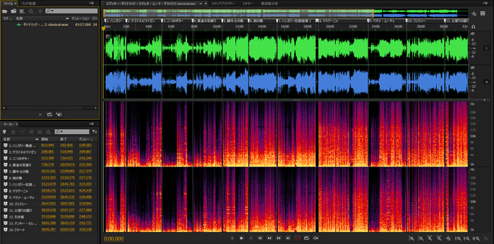 LPレコードの曲分割後の波形 width=